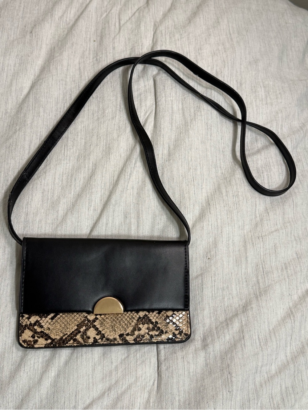a new day Black Crossbody with Snake-Print Trim and Gold Clasp - Picture 2 of 5